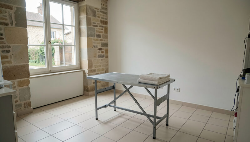 Photographie illustrant : le lieu qui accueille : l'hygiène avant la beauté, scene preparee pour le magazine Le Rideau de Bourgogne.